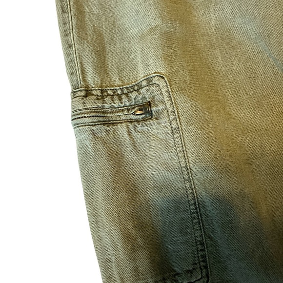 Nicole Miller New York pull-on roll-cuff army green linen cargo pants size L - Picture 4 of 11